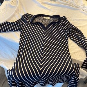 Max Studio Navy and Cream Chevron Blouse